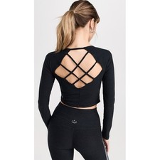 Beyond Yoga Spacedye Enlighten Cropped Pullover Top Womens XS Darkest Night EUC picture