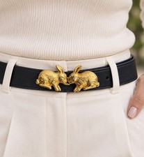 Vintage DOTTY SMITH Gold Tone Figural Bunny Belt Buckle Bunnies RARE FIND picture