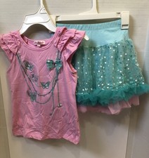 Jona Michelle-Girls Pink & Turquoise Top w/Polka Dot Layered Tutu Skirt-Size 7 picture