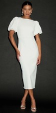 Lulus Simply Beloved White Puff Sleeve Bodycon Midi Dress Size M NWOT picture