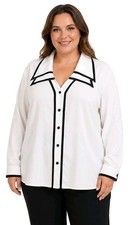 Vintage K.C. Studio 22W Black White Statement Collar Secretary Blouse Plus picture