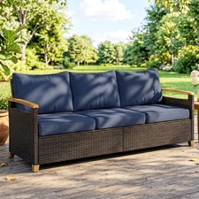 Outsunny 3 Seater Outdoor Couch Sofa with Cushioned Wide Seats, Dark Blue picture