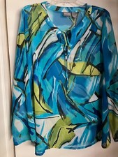 Chicos Chiffon Blouse Size L (Chico's 2) Long Sleeve Pull over picture
