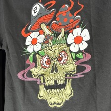 Grizzly Skateboard T Shirt Adult Medium Black Skull Shroom Flower Skater picture