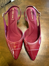 Anne Klein Women's Burgundy Slingback Kitten Heels Buckle Strap Pointed Toe 7M picture