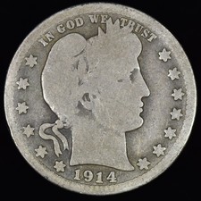 1914-S BARBER QUARTER ✪ GOOD G ✪ 25C SILVER COIN 47J ◢TRUSTED◣ picture
