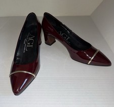 AGL Attilio Giusti Leombruni Burgundy Oxblood Gold Patent Leather Lux Pumps 38.5 picture