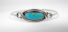 Vtg. BOMA Sterling 925 Turquoise Hinged Bangle Bracelet picture