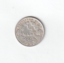 1913-J GERMAN EMPIRE 1/2 MARK ; 2.7 gr. 900 Silver Coin. XF/AU cond. Inv#406 picture