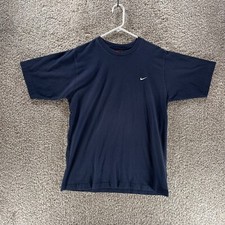 Vintage Nike Shirt Mens Medium Blue Made In Greece Mini Swoosh Logo 90s Y2K Crew picture