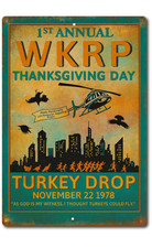 WKRP Turkey Drop Tin Sign 8x12 – Funny Thanksgiving TV Retro Decor Wall Art picture