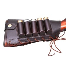 Brown Cowhide Leather Cartridge Holder Buttstock.12 GA Ammo Pouch for Shot Gun picture