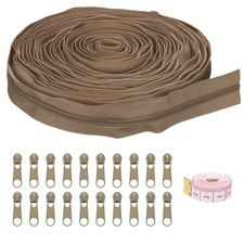 #5 10 Yards Nylon Coil Zipper with 20Pcs Zipper Sliders and Ruler Khaki picture