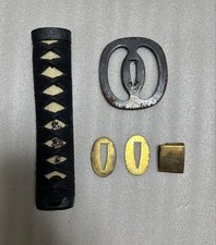 Japanese Wakizashi Iaito Fittings 5 Piece Set Tsuba Tsuka Seppa Habaki picture