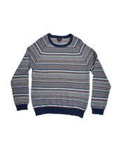 NWOT Magaschoni Fair Isle Nordic Sweater Men’s XL Blue Orange Cotton Blend Crew picture