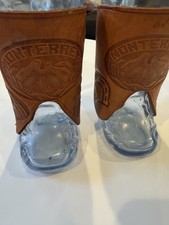 Set of 2 Clear vintage Glass Beer Mugs monterrey Leather Wraps antique unique picture