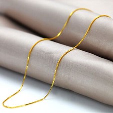 Pure Solid Au750 18K Yellow Gold Women's Box Chain Necklace 18inch picture
