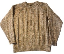 Vintage Pure  Wool Fisherman Cable Knit Tan Sweater Men’s Size-med Nautical picture