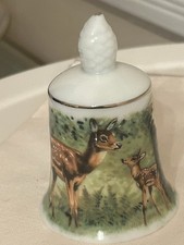 Vintage Zehendner West Germany Porcelain Bell Deer Woodland Scene Gold Trim picture