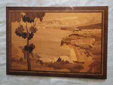 Large Vintage Italian Marquetry Wood Inlay Wall Art Panel - 23x16 Sorrento Coast picture