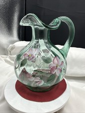 ‘90 Fenton Sea Mist Green Floral Handpainted Pitcher. Signed on bottom.See pics. picture