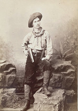 1883 ARMED COWBOY CABINET CARD YANKEE JUDD  G.W. DAVIS  TEXAS RAILROAD INSCRIBED picture