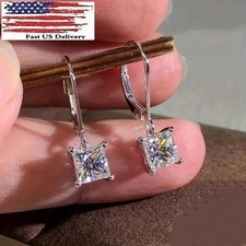 Elegant 925 Silver Plated Jewelry Drop Earrings Women White Glass Set A60 picture