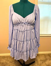 Altar'd State Light Blue Striped Chiffon Mini Dress S Sweetheart Tie Back picture