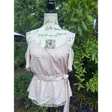 Sienna Sky Blush Pink Daisy Floral Cold Shoulder Wrap Peplum Top Small picture