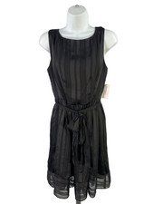 Carmen Marc Valvo Women's Black Luxe Striped Sleeveless Mini Dress - 6 Petite picture