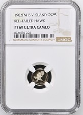 1982-FM British Virgin Island $25 Dollars Red-Tailed Hawk Gold Coin NGC PF69UC picture