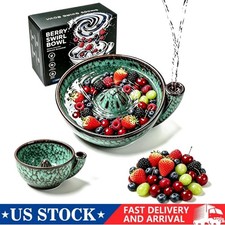 Self-Spinning Ceramic Berry Bowl with Holes - Lead-Free Fruit Washing & Serving picture