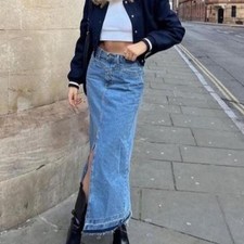 Zara blue denim maxi skirt picture