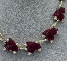 Vintage Marvella Necklace Red Molded Plastic and Gold Tone Choker Signed picture