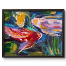 GOLD RADIANT DRAGON KOI FISH 14x11 IMPRESSIONISTIC MODERN ART INTERIOR DESIGN picture