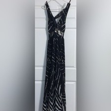 EXPRESS Belted Maxi Dress Black and White With Silver Detail, Small, NWOT PM-5 picture