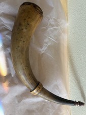 ANTIQUE POWDER HORN Initials Dated 1850?   ENGRAVed  CARVED HORN LOOK Very Cool picture