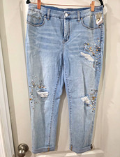 Chico's So Slimming Ankle Jeans Slim Mid Rise Light Wash Beaded Stretch picture
