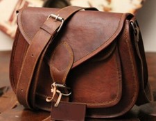 Vintage Saddle Bag Genuine Goat Cross-body Bag Leather Brown Messenger Shoulder picture