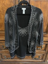 Catherines Women’s 2X Black Embroidered 2-Piece Top & Jacket Set picture