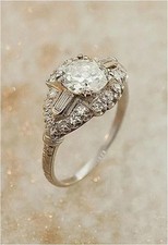 Art Deco Style Round Lab Created Diamond 14K White Gold Finish Engagement Ring picture