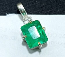Certified 24.10 Ct Natural Emerald 925 Solid Silver Emerald Cut Pendant Gemstone picture