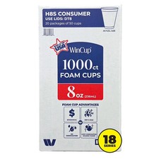 WINCUP 8-Oz.Foam Cups, Styrofoam Cups Disposable 1000 ct. White SAMEDAY SHIPP picture