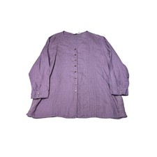 J.Jill Purple 100% Linen Pintuck Lace Trim Button Front Tunic Top 1X Woman picture
