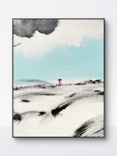 SAMATOWIC Original 11x14 Modern Solitary Figure Red Umbrella Painting Signed picture