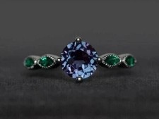 2.25 Ct Round Cut Natural Alexandrite & Diamond Wedding Ring 14K White Gold picture
