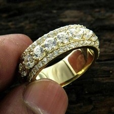 4Ct Round Cut Natural Diamond Enternity Engagement Band Ring 14K Yellow Gold picture