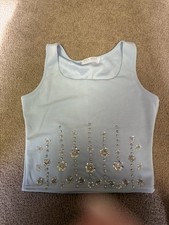 Muy Muy Sky Blue Embellished Rhinestone Sequin Crop Tank Top Sz Large NWOT picture
