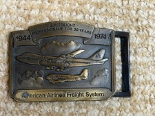 American Airlines Freight Brass Belt Buckle 1944 - 1974 w/Original Box picture