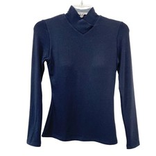 OGL Women's Navy Blue Eco-Mousse Crossover Mock Neck Bra Top Size Small picture